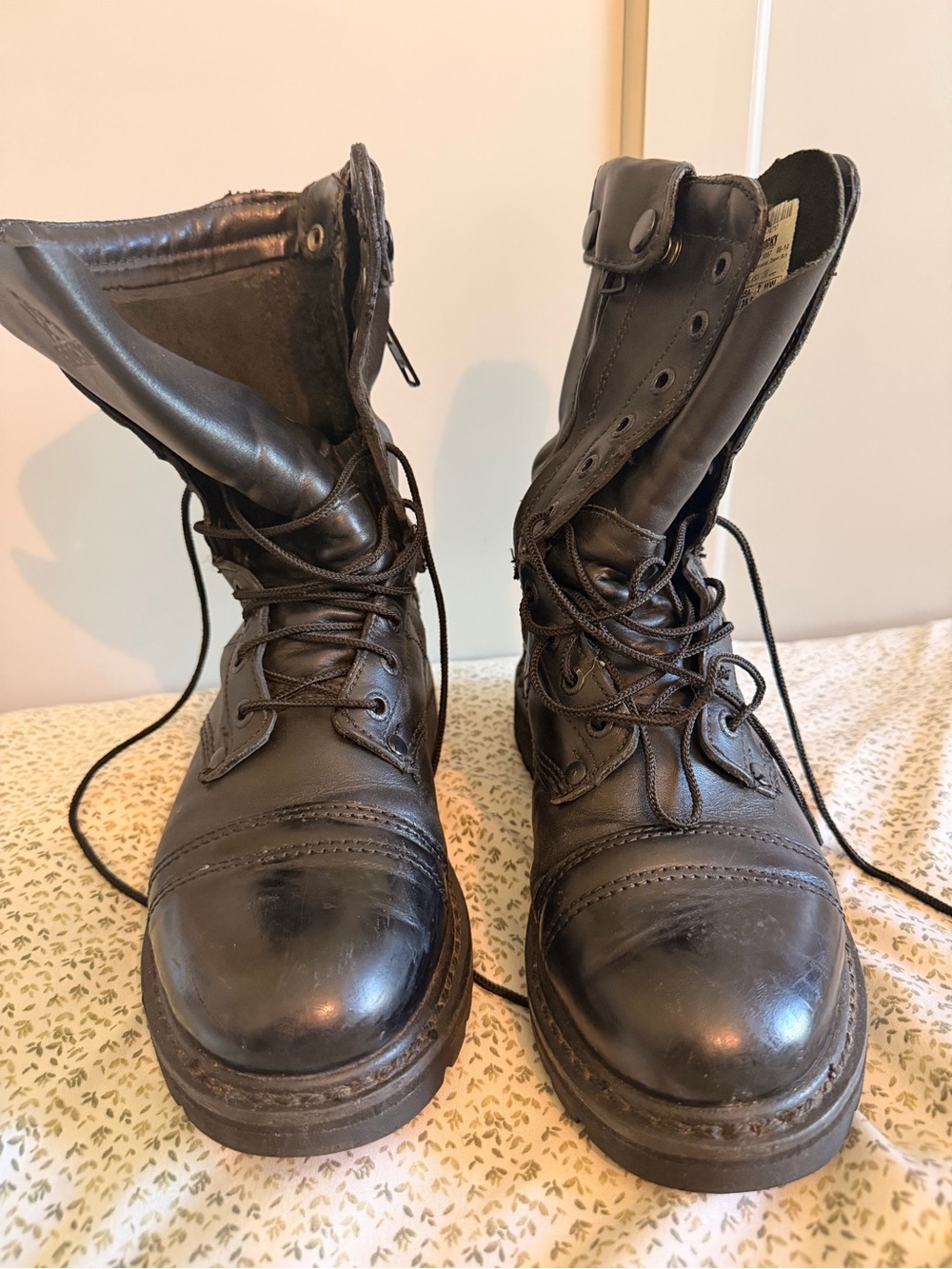 Rocky Black Leather Lace-Up Combat Boots